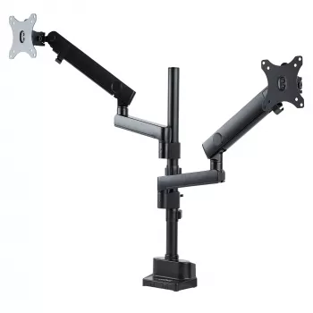 StarTech.com Divu Monitoru Pievienošanas Roka, Pilnas Kustības Monitoru Stiprinājums 2x VESA Displejiem līdz 32 collām (8kg), Augstuma Regulēšana, Skavas/Cauruma Stiprinājums, Mehāniskā Atspere