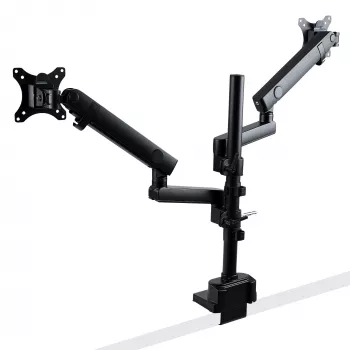 StarTech.com Divu Monitoru Pievienošanas Roka, Pilnas Kustības Monitoru Stiprinājums 2x VESA Displejiem līdz 32 collām (8kg), Augstuma Regulēšana, Skavas/Cauruma Stiprinājums, Mehāniskā Atspere