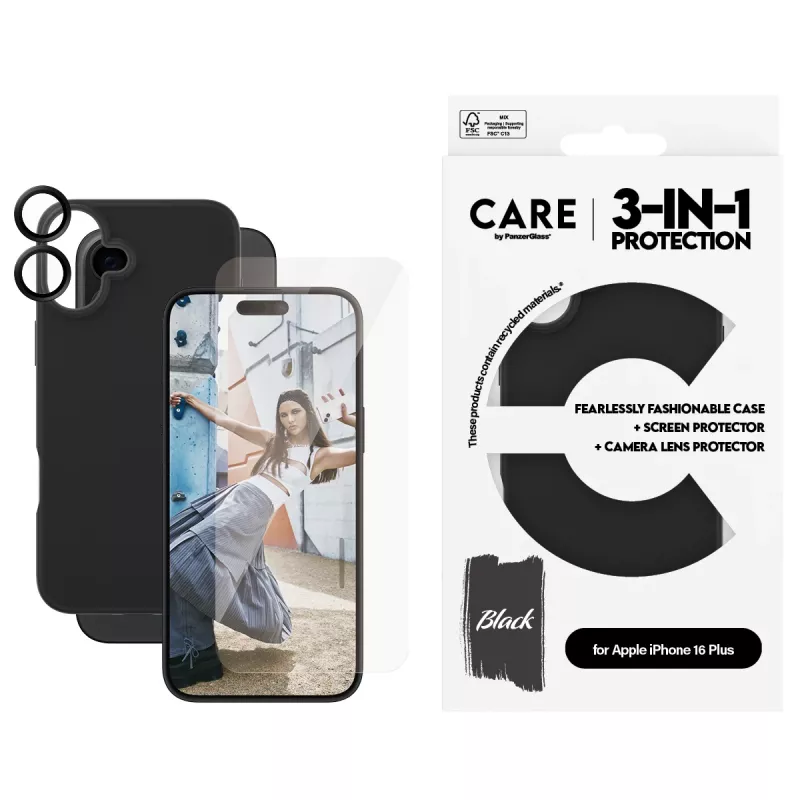PanzerGlass CARE™ 3-in-1 komplekts iPhone 16 Plus