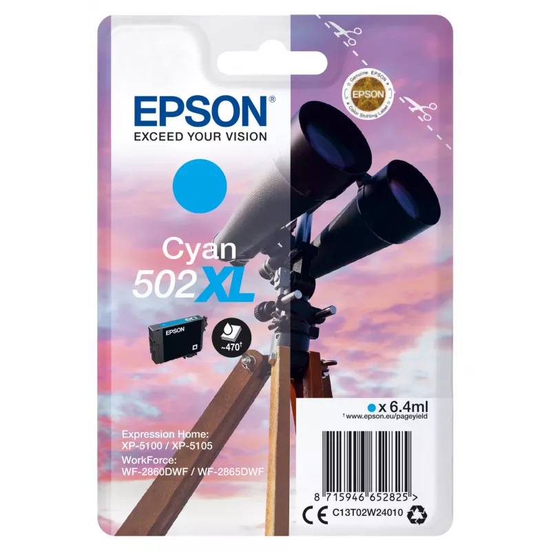 Epson oriģinālā tinte 502XL Cyan (augstas ietilpības) – 6.4 ml, 470 lpp.
