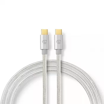 Nedis CCTB60800AL20 USB-C kabelis 2 m, sudraba krāsa
