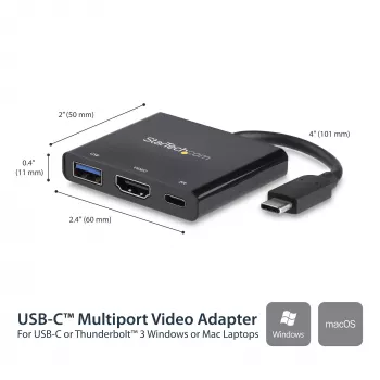 StarTech.com USB-C daudzportu adapteris ar HDMI - USB 3.0 ports - 60W PD - Melns