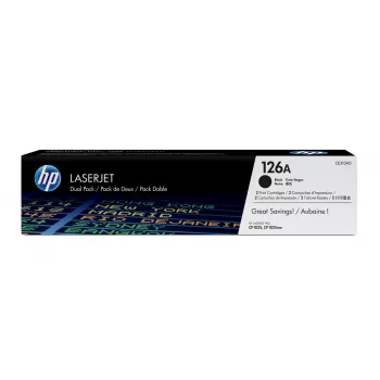 HP 126A 2 iepakojums Melna oriģinālā LaserJet tonera kasetne, 2400 lapas, Melna, 2 gab.
