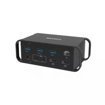 Doku stacija CANYON CNS-HDS95ST — USB-C (USB 3.2 Gen 2) ar 2× HDMI, 2× USB 3.2 Gen1, 2× USB 2.0, Gigabit Ethernet, 100W, alumīnijs, melna