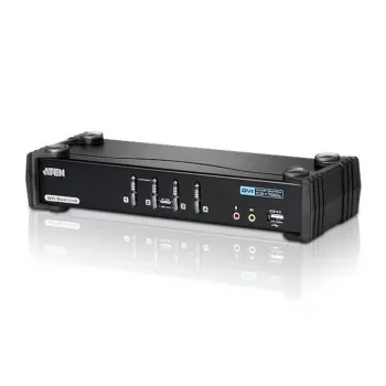 ATEN CS1784A 4 portu USB DVI Dual Link KVM slēdzis ar audio un USB 2.0 centrmezglu (iekļauti KVM kabeļi)