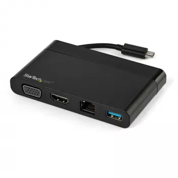 StarTech.com USB-C daudzportu adapteris ar HDMI, VGA, Gigabit Ethernet un USB 3.0 - USB-C uz 4K HDMI vai 1080p VGA displeja mini dokstacija - USB Type-C ceļojumu dokstacija USB-C klēpjdatoriem