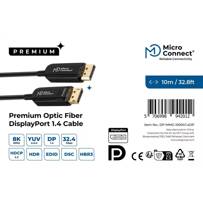 Microconnect DP-MMG-1000V1.4OP aktīvais optiskais DisplayPort kabelis 10 m Melns