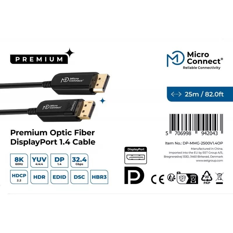 Microconnect DP-MMG-2500V1.4OP aktīvais optiskais DisplayPort kabelis 25 m Melns