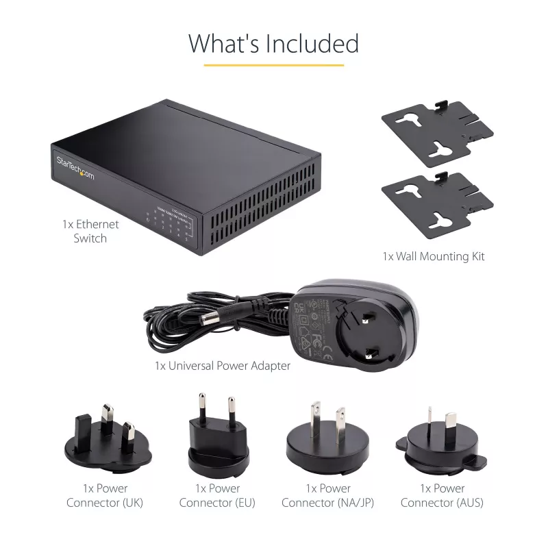 StarTech.com 5 portu 2.5G neuzraudzīts tīkla slēdzis - Multi-Gigabit Ethernet slēdzis - DIN sliedes vai sienas montāža - 9K Jumbo