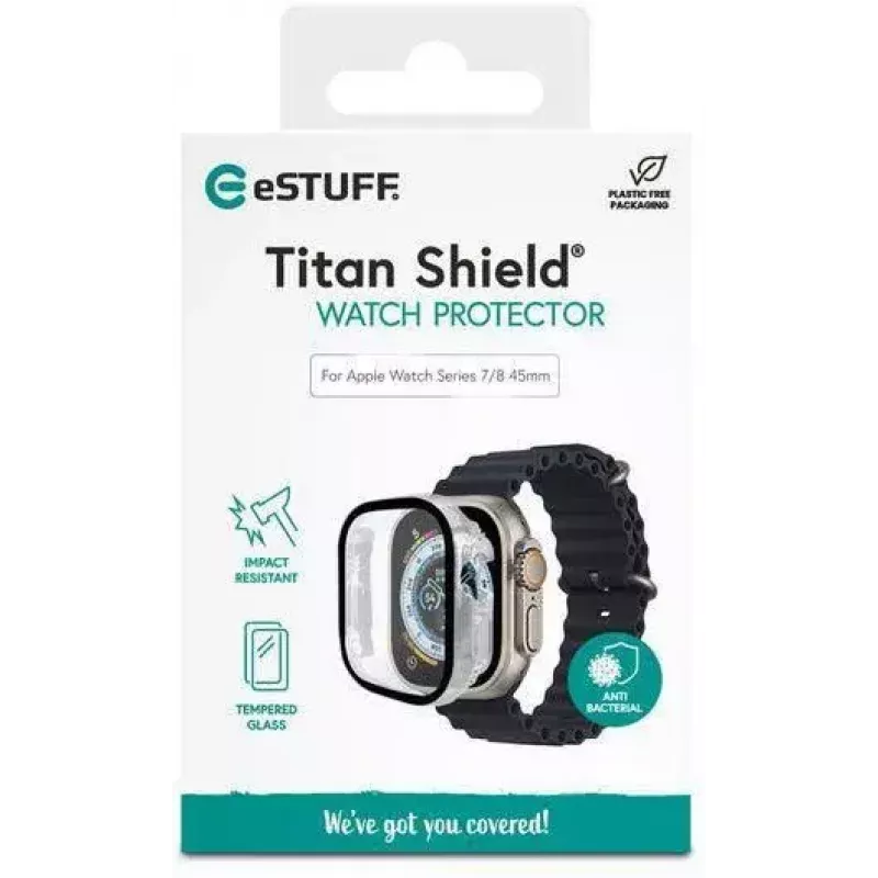 eSTUFF Titan Shield pilna korpusa aizsargplēve Apple Watch Series 9/8/7 45 mm - caurspīdīga