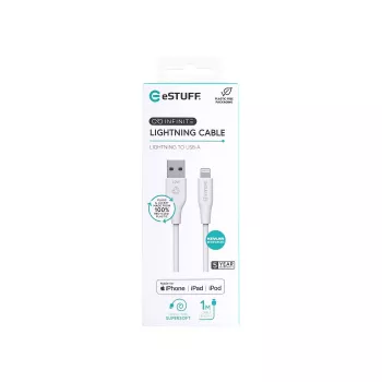 Lightning kabelis eSTUFF ES601170 1m USB A 2.4A 5V Balts