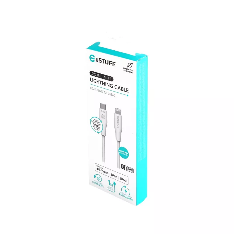Lightning kabelis eSTUFF ES602170 1m USB C 2.4A 5V GRS sertificēts