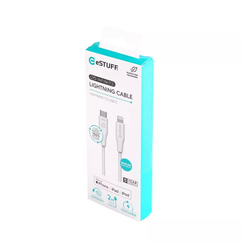 Lightning kabelis eSTUFF ES602270 3m USB-C 2.4A Balts