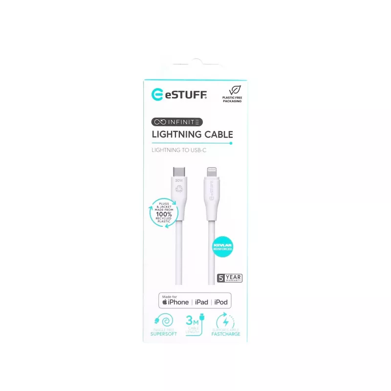 Lightning kabelis eSTUFF ES602370 3m USB-C 2.4A 5V