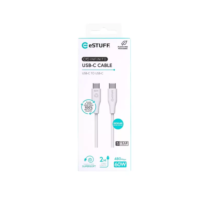 USB kabelis eSTUFF ES604270 2m USB-C balts USB 2.0 0.48 Gbit/s