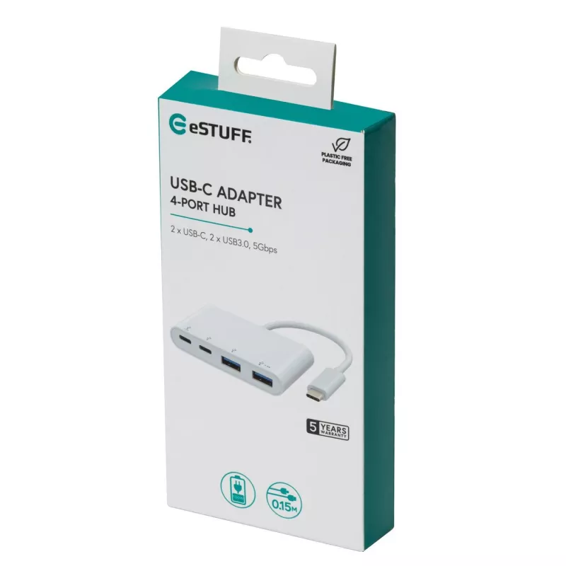 USB centrmezgls eSTUFF USB-C uz 2 x USB 3.0 un 2 x USB-C 3.1 10000 Mbit/s Balts