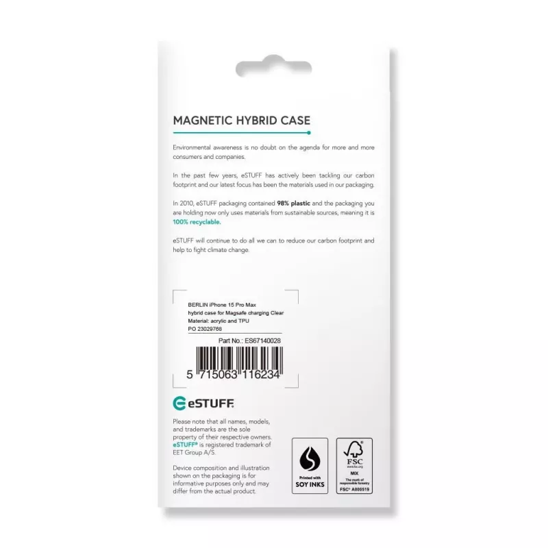 eSTUFF ES67140028 caurspīdīgs telefona maciņš 17 cm (6.7 collas)