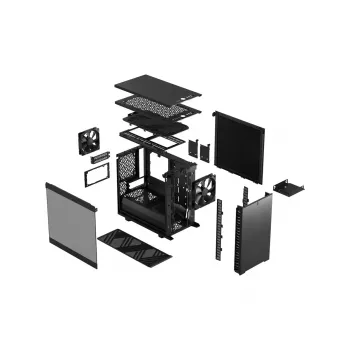 PC korpuss Fractal Design Define 7 Nano Black — Mini-ITX/Mini-DTX, ATX barošanas bloks, rūdīts stikls, 205×399×361 mm