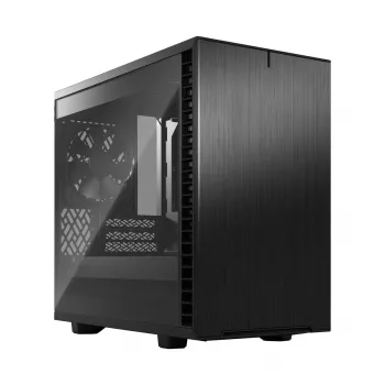PC korpuss Fractal Design Define 7 Nano Black — Mini-ITX/Mini-DTX, ATX barošanas bloks, rūdīts stikls, 205×399×361 mm
