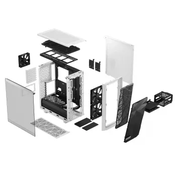 PC Tornis Fractal Design Meshify 2 Compact — Balts, ATX barošanas bloks, 2x140mm priekšā, 1x120mm aizmugurē, 2.5/3.5 collu diski, 210×424×475 mm