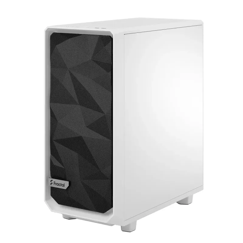 Fractal Design Meshify 2 Compact FD-C-MES2C-05 ATX vidējā torņa korpuss, caurspīdīga rūdīta stikla logs, bez barošanas bloka, balts