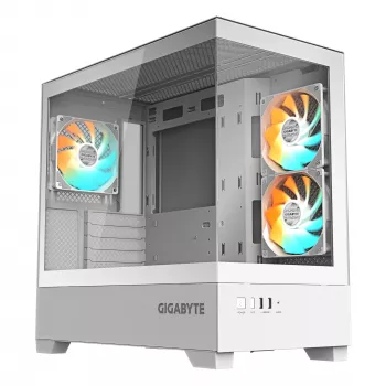 GIGABYTE C201 PANORAMIC ICE datora korpuss - Mid Tower, m-ATX, atbalsts 360mm radiatoram, 3 iebūvēti ventilatori, USB 3.0, atbalsta RGB Fusion