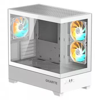 GIGABYTE C201 PANORAMIC ICE datora korpuss - Mid Tower, m-ATX, atbalsts 360mm radiatoram, 3 iebūvēti ventilatori, USB 3.0, atbalsta RGB Fusion