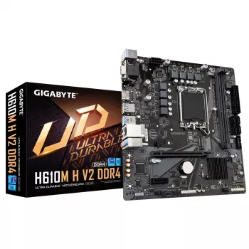 GIGABYTE H610M H V2 DDR4 mātesplate - atbalsta Intel Core 14. paaudzes CPU, 6+1+1 hibrīda digitālā VRM, līdz 3200MHz DDR4 (OC), 1xPCIe 3.0 M.2, GbE LAN, USB 3.2 Gen 1
