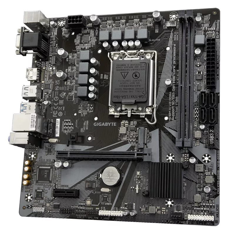 GIGABYTE H610M H V2 DDR4 mātesplate - atbalsta Intel Core 14. paaudzes CPU, 6+1+1 hibrīda digitālā VRM, līdz 3200MHz DDR4 (OC), 1xPCIe 3.0 M.2, GbE LAN, USB 3.2 Gen 1