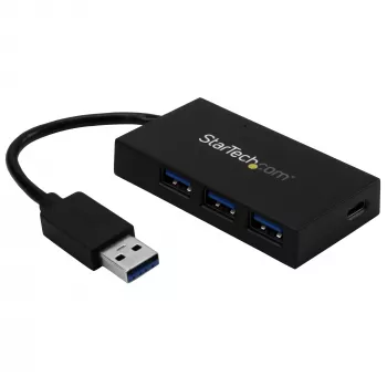 StarTech.com 4 portu USB 3.0 centrmezgls - USB Type-A centrmezgls ar 1x USB-C un 3x USB-A (SuperSpeed 5Gbps) - USB kopnes vai pašbarošanas - pārnēsājams USB 3.2 Gen 1 BC 1.2 uzlādes centrmezgls ar strāvas adapteri