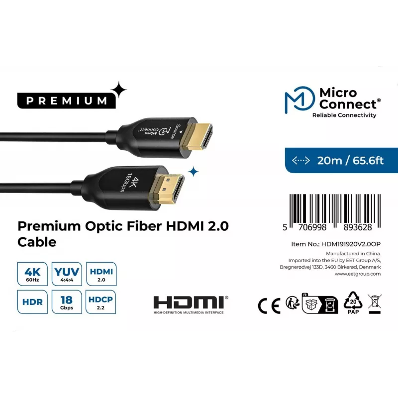 Microconnect Premium Optic HDMI kabelis 20m