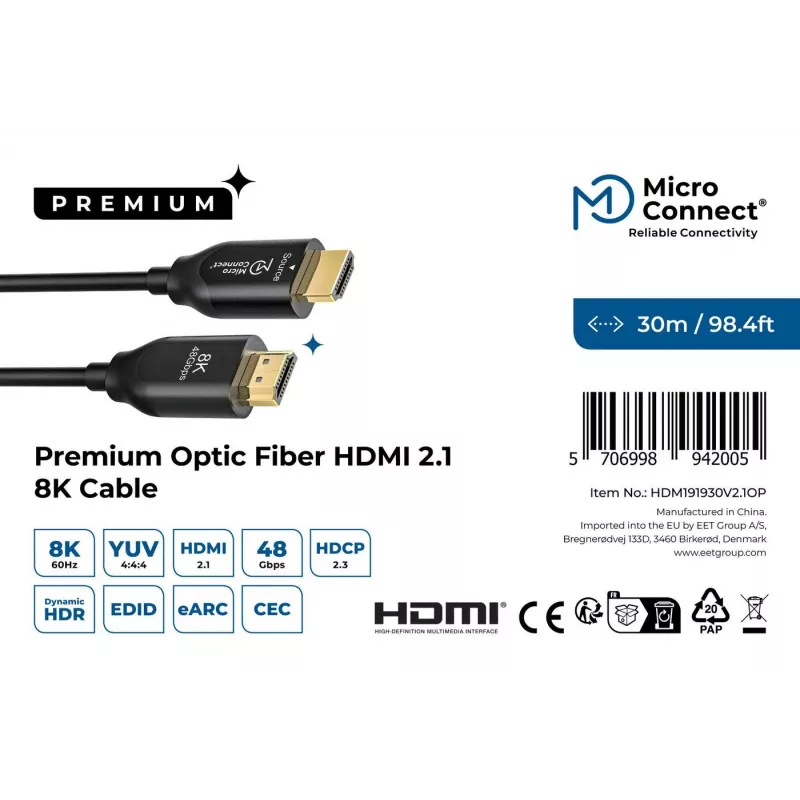 MicroConnect Premium Optic HDMI kabelis 30m