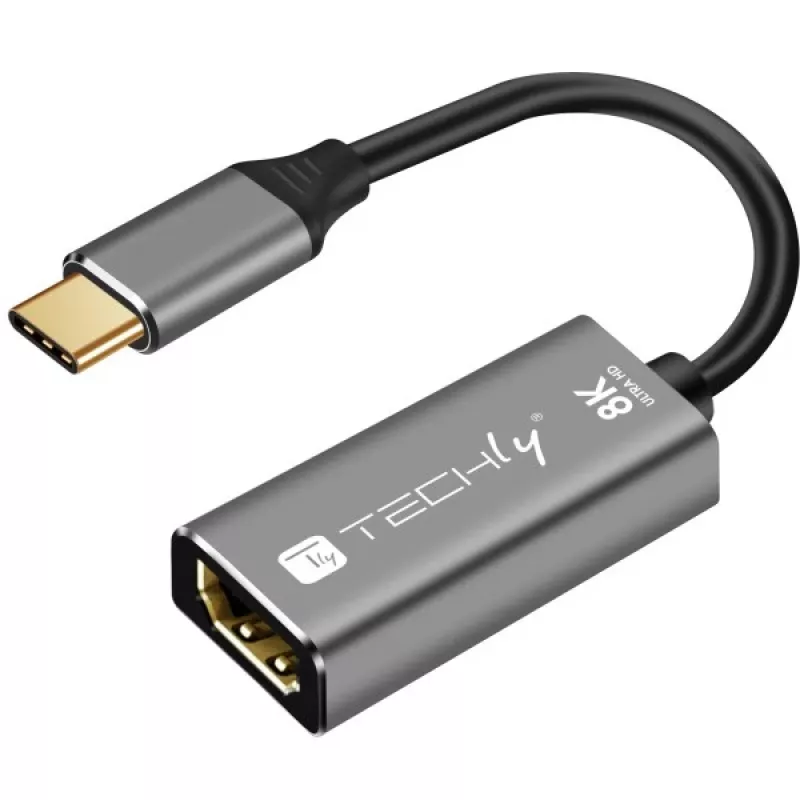 Techly IADAP-USBC-HDMI8 USB grafiskais adapteris 7680 x 4320 pikseļi Melns, Sudrabs