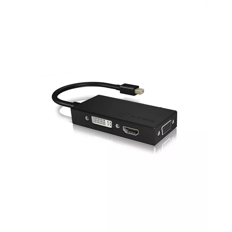 ICY BOX IB-AC1032 Mini DisplayPort uz DVI-D + VGA (D-Sub) + HDMI adapter, melns