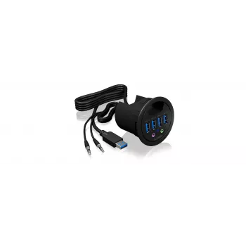 ICY BOX IB-HUB1403A USB 3.0 centrmezgls galdam, 4 porti, ar audio pieslēgvietām, melns