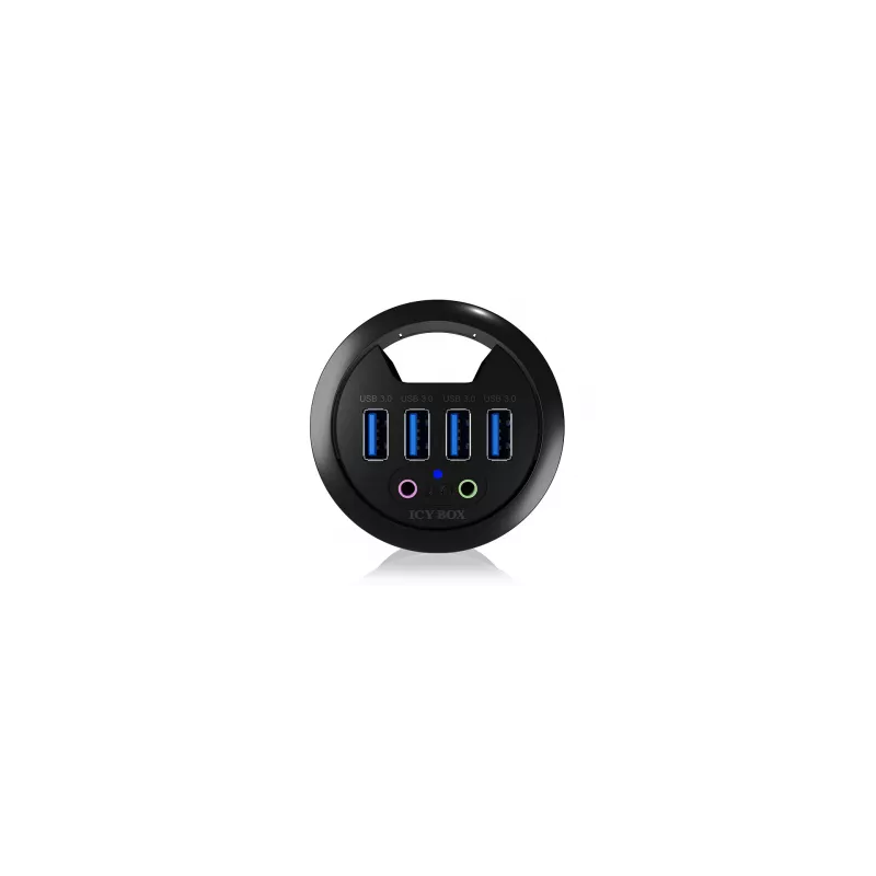 ICY BOX IB-HUB1403A USB 3.0 centrmezgls galdam, 4 porti, ar audio pieslēgvietām, melns
