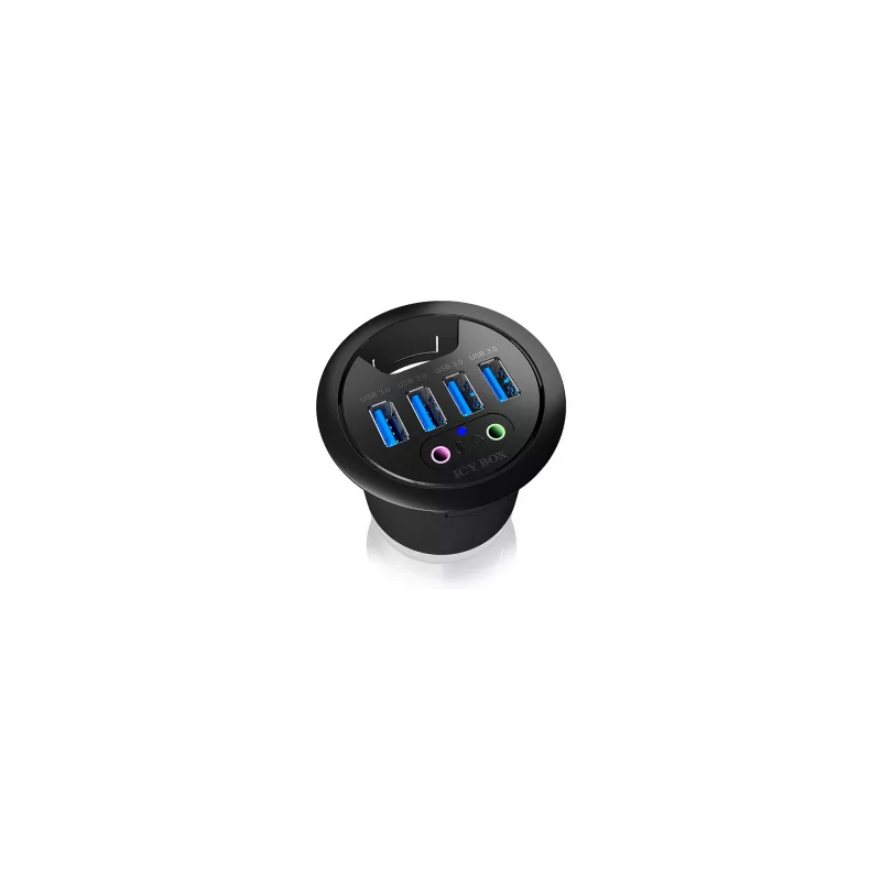 ICY BOX IB-HUB1403A USB 3.0 centrmezgls galdam, 4 porti, ar audio pieslēgvietām, melns