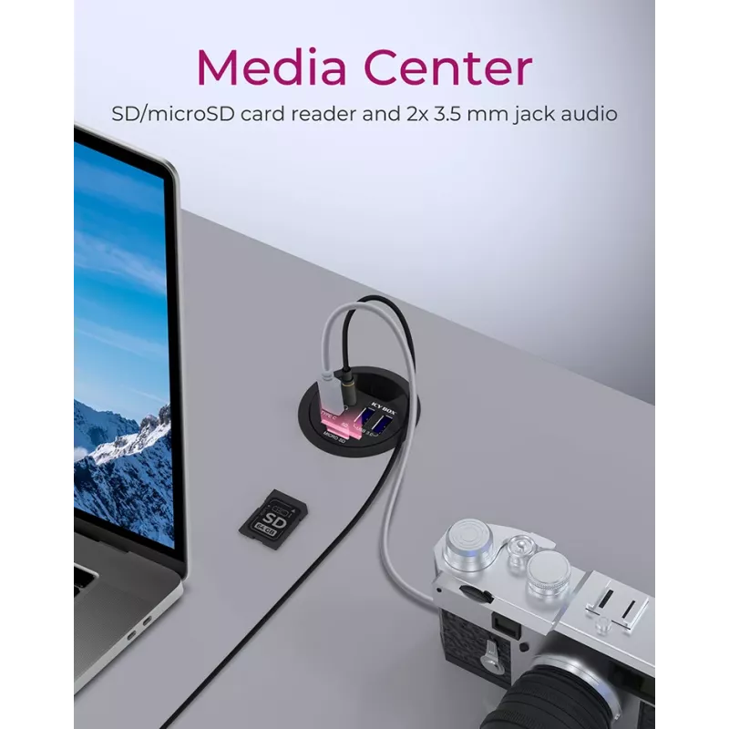 ICY BOX IB-HUB1404A USB centrmezgls ar karšu lasītāju, melns