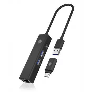 ICY BOX IB-HUB1439-LAN vadu USB 3.2 Gen 1 (3.1 Gen 1) Type-A centrmezgls, melns