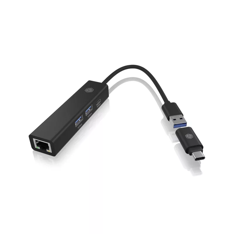 ICY BOX IB-HUB1439-LAN vadu USB 3.2 Gen 1 (3.1 Gen 1) Type-A centrmezgls, melns