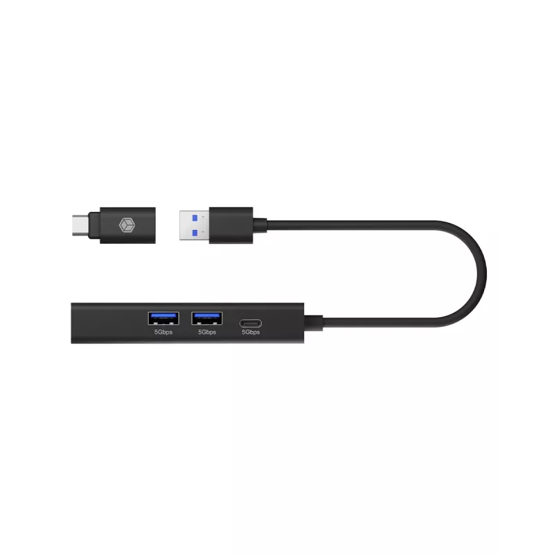 ICY BOX IB-HUB1439-LAN vadu USB 3.2 Gen 1 (3.1 Gen 1) Type-A centrmezgls, melns
