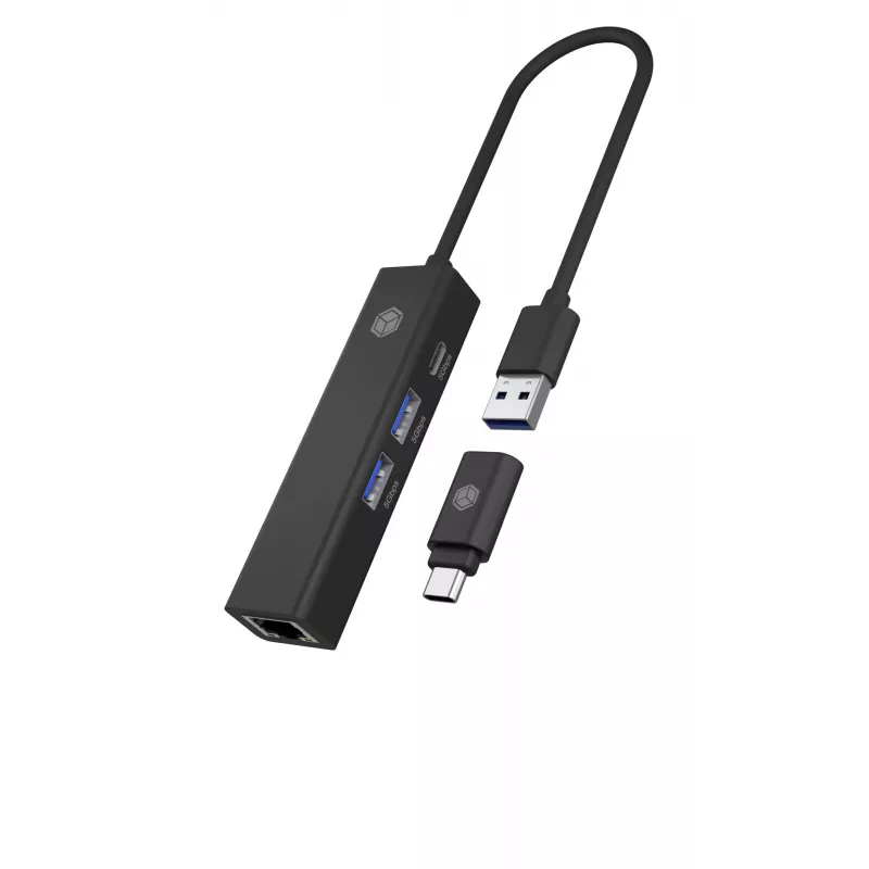 ICY BOX IB-HUB1439-LAN vadu USB 3.2 Gen 1 (3.1 Gen 1) Type-A centrmezgls, melns