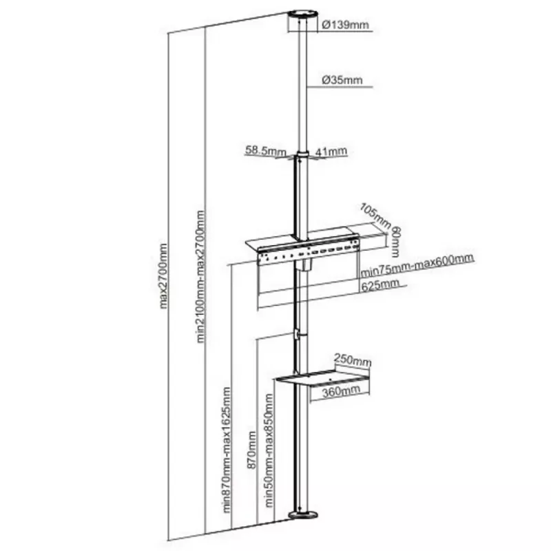 Statīvs TV Techly ICA-TR32 sudrabs, 177.8 cm (70 inch)