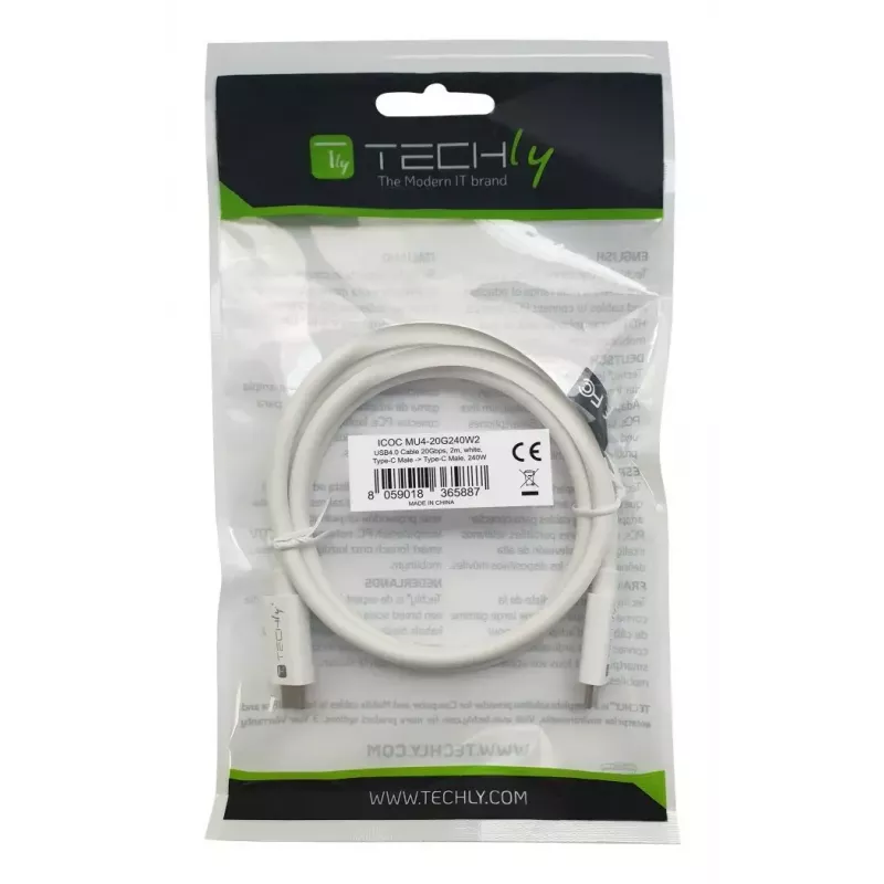 Techly ICOC-MU4-20G240W2 USB kabelis USB4 Gen 2x2 2 m USB C Balts