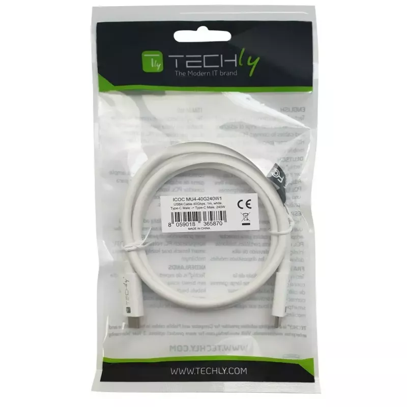 Techly ICOC-MU4-40G240W1 USB4 Gen 3x2 kabelis 1 m balts USB-C