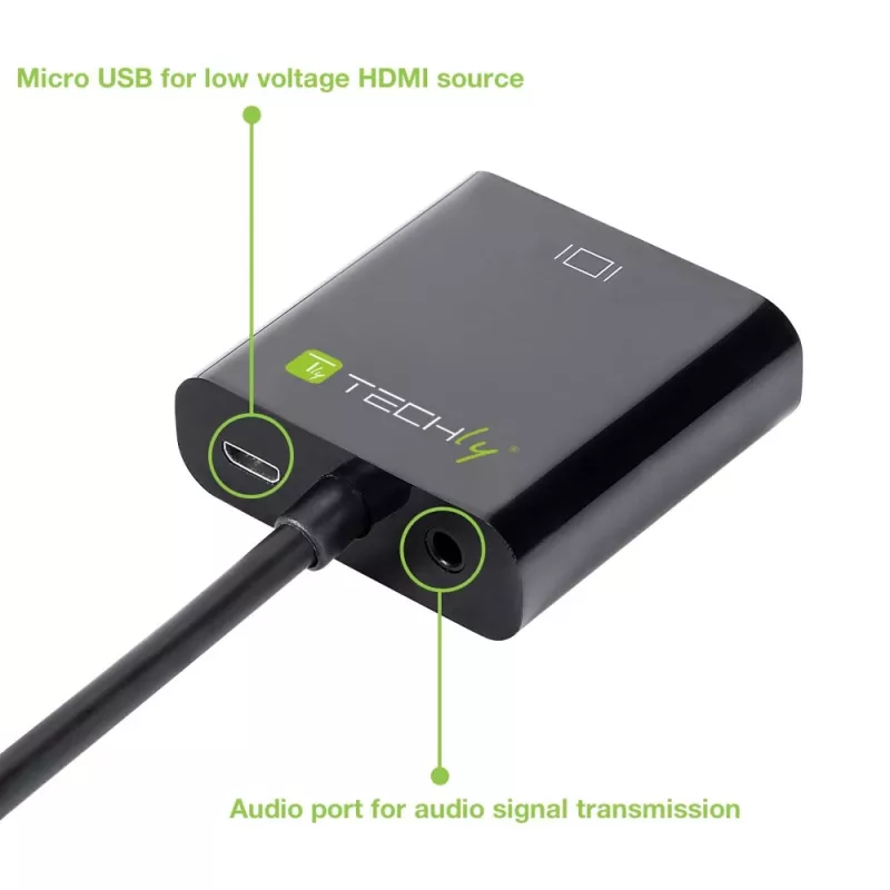 Techly HDMI-VGA2AU adapteris HDMI uz VGA ar Micro USB un audio 0.15 m