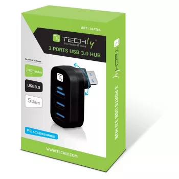 Techly IUSB3-HUB3-ROTB USB 3.2 Gen 1 centrmezgls 3× Type-A 5000 Mbit/s Melns