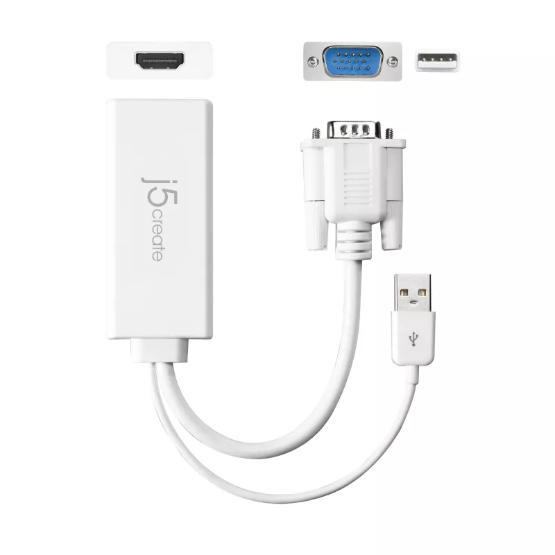 j5create JDA214 VGA uz HDMI video audio adapter balts 0.176m