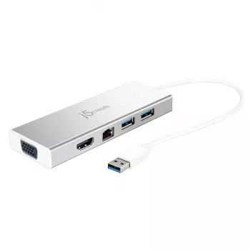 j5create JUD380 USB 3.0 Mini Doks — 1x HDMI, 3x USB, Sudraba