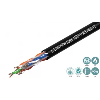 Lanview LVN122151 tīkla kabelis, melns, 305 m, Cat6 U/UTP, 10000 Mbit/s